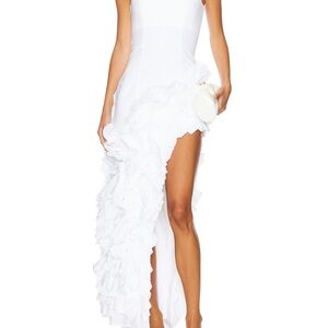 REVOLVE White Asymmetrical Ruffle Dress